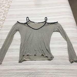 Black and cream, v neck, cold shoulder top